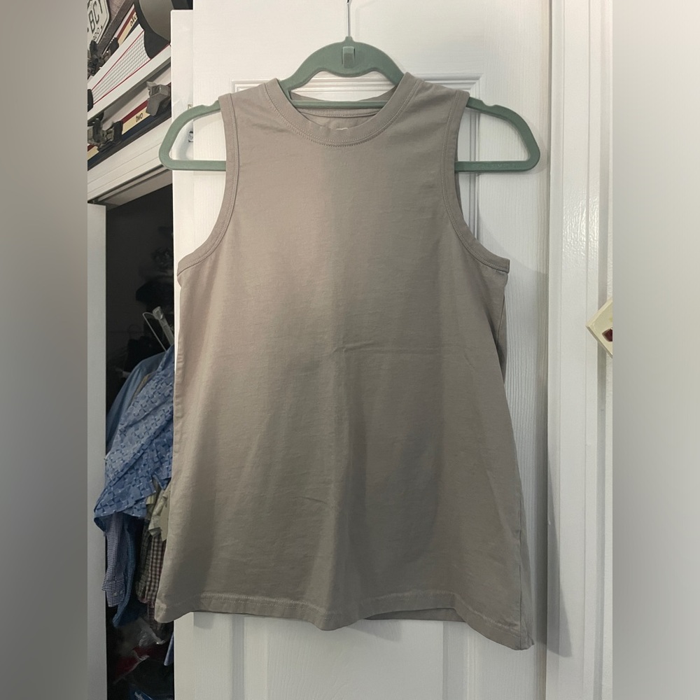 Women's Ivory Ella Small Grey Graphic Logo High Neck Tank